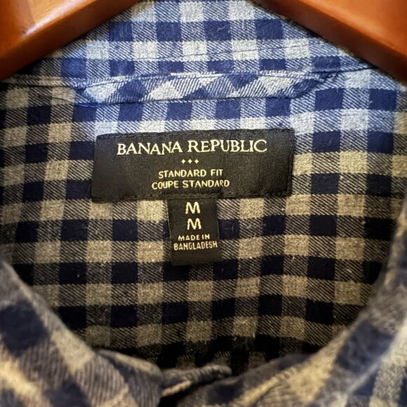 Banana Republic Flannel Shirt Men’s M Gray Navy Gingham Standard Fit - Picture 4 of 4